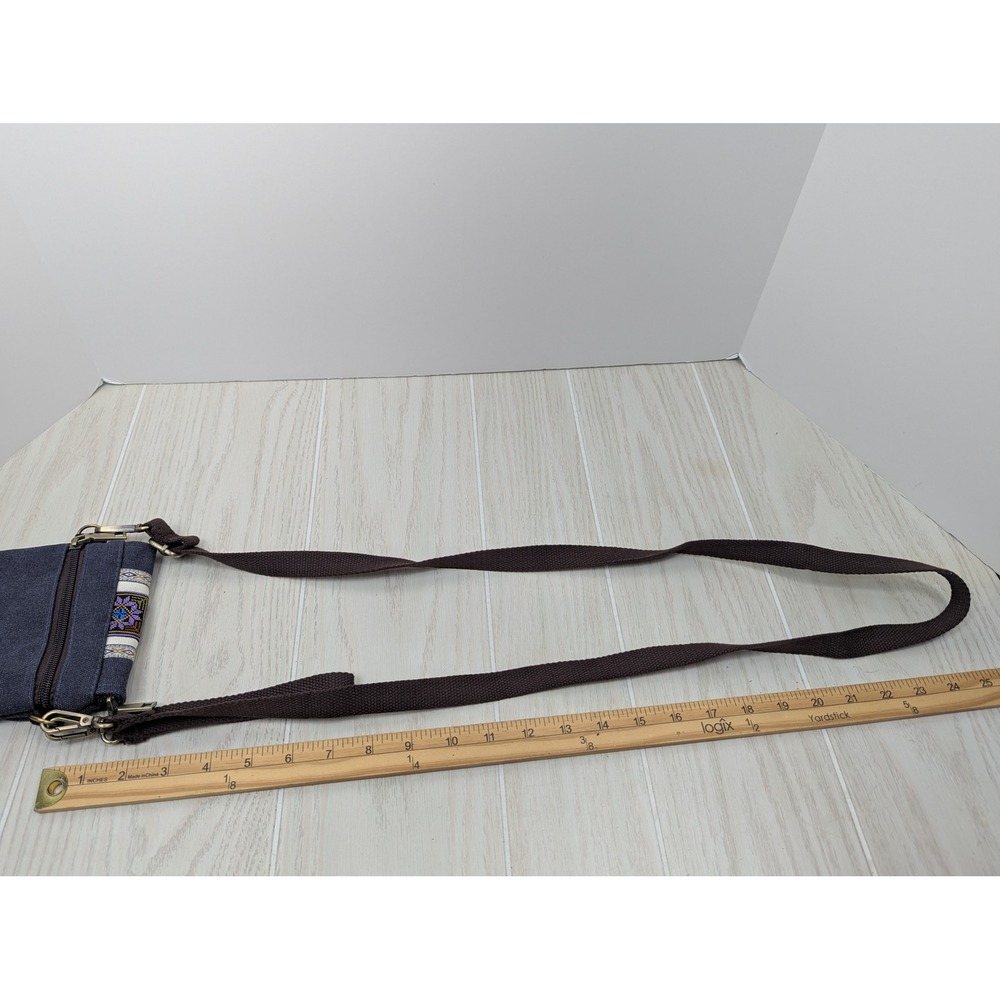 Crossbody Wristlet Phone Bag Blue Boho Geometric Flower Embroidered Flap - Picture 3 of 8